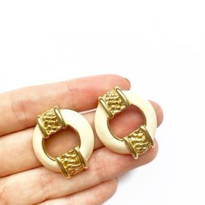 Vintage Enamel Earrings / 80’s Glam Statement Earrings / Pierced-Post Back